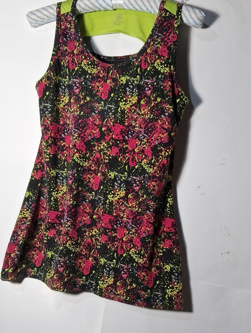 GAIAM Neon Floral Athletic Tank Top - Black, Pink, Green